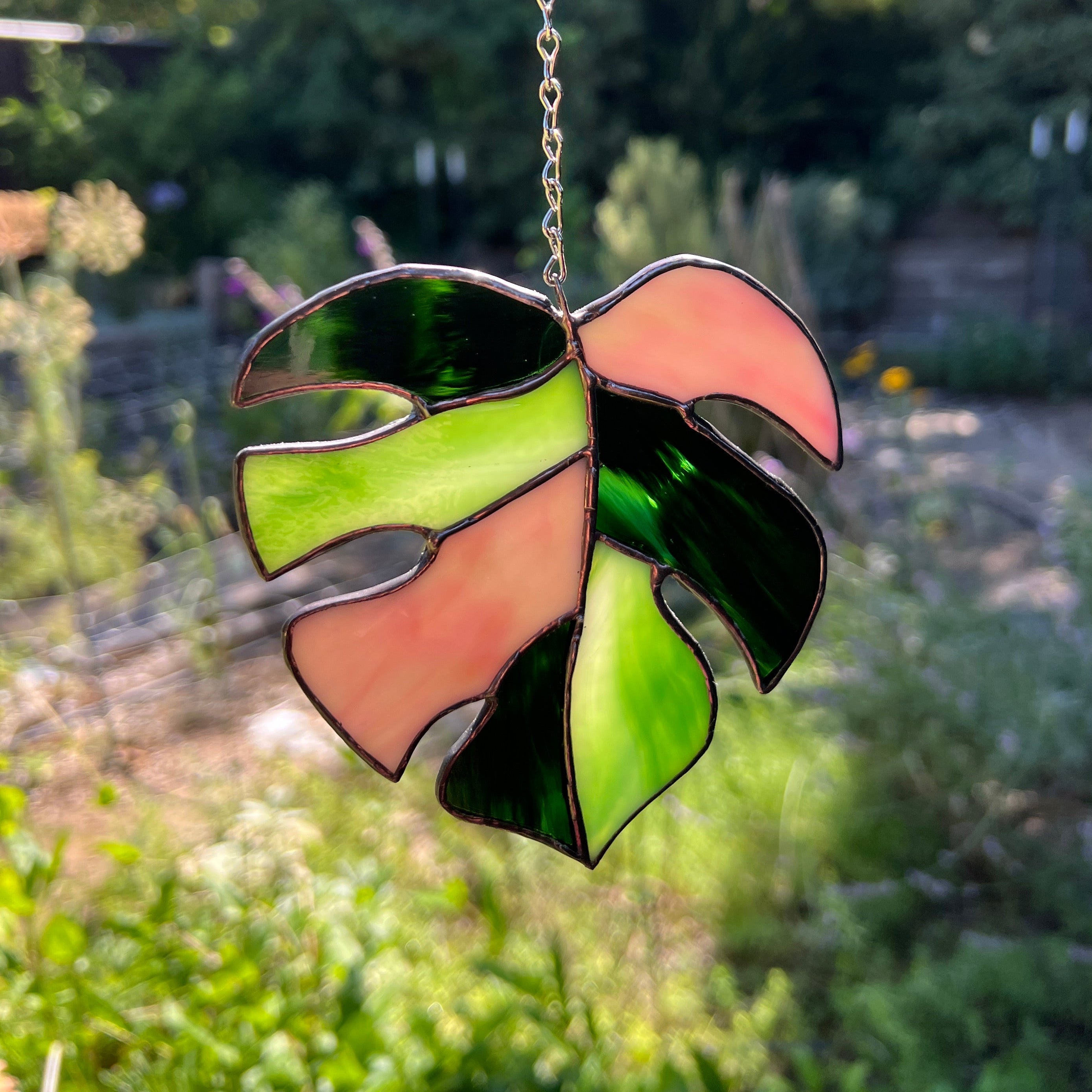 Stained glass leaf suncatcher