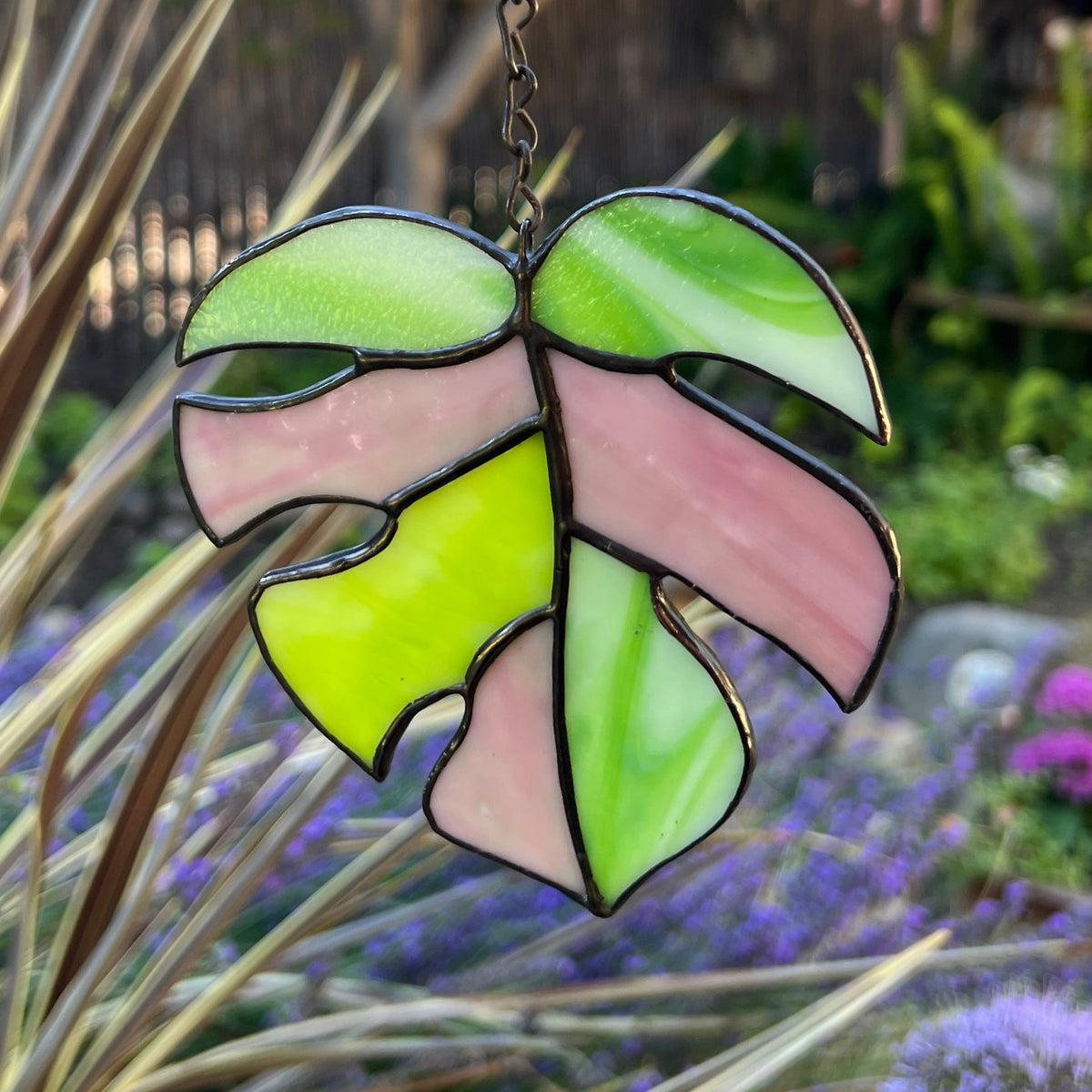 Stained glass hanging leaf design
